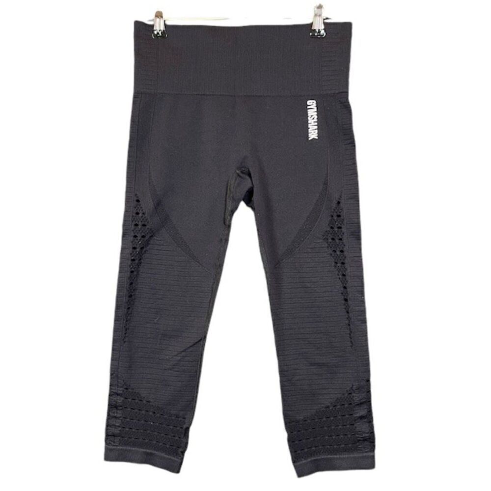 GYMSHARK Energy+ Seamless Stretch Cropped Mesh Leggings Contoured Black Small - Picture 2 of 9